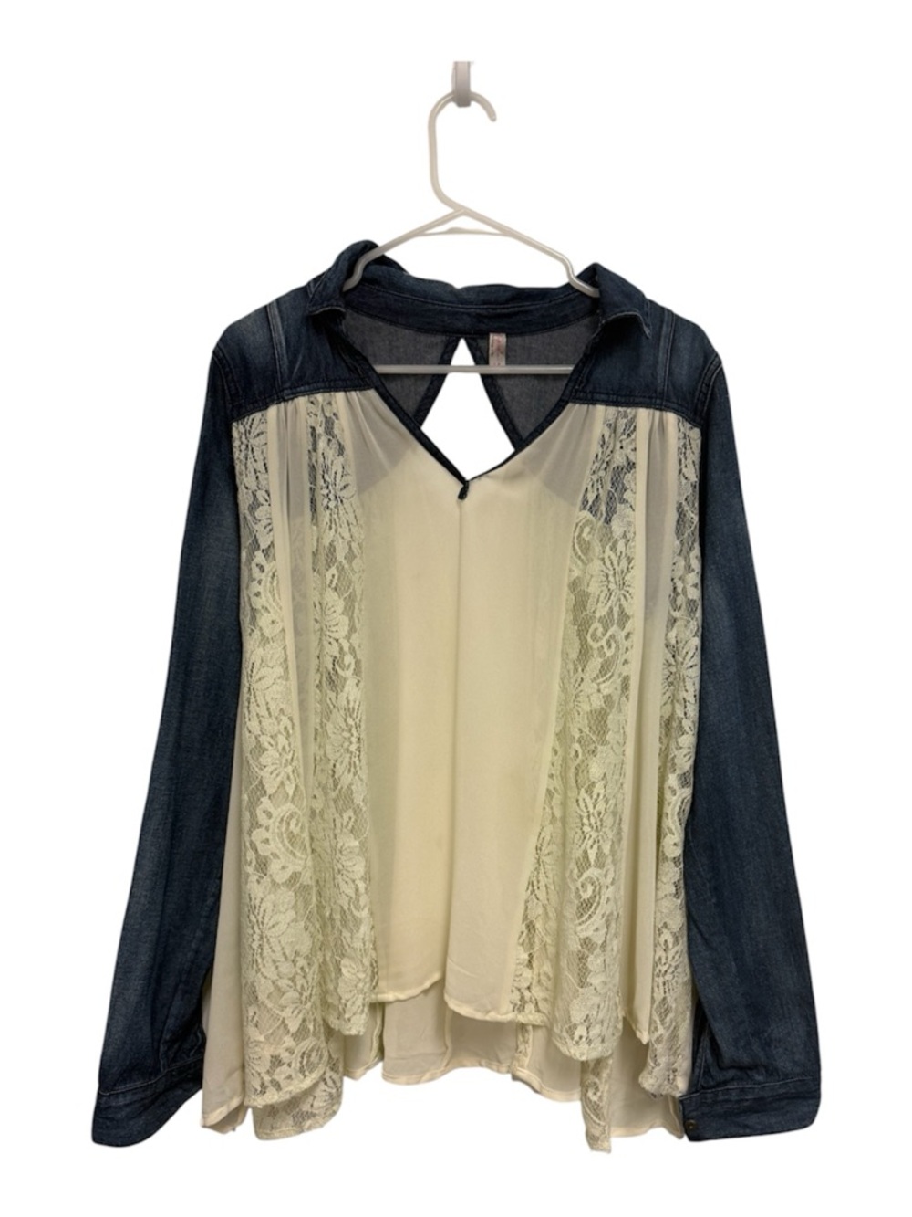 Free People Denim & Lace Contrast Women’s Blouse